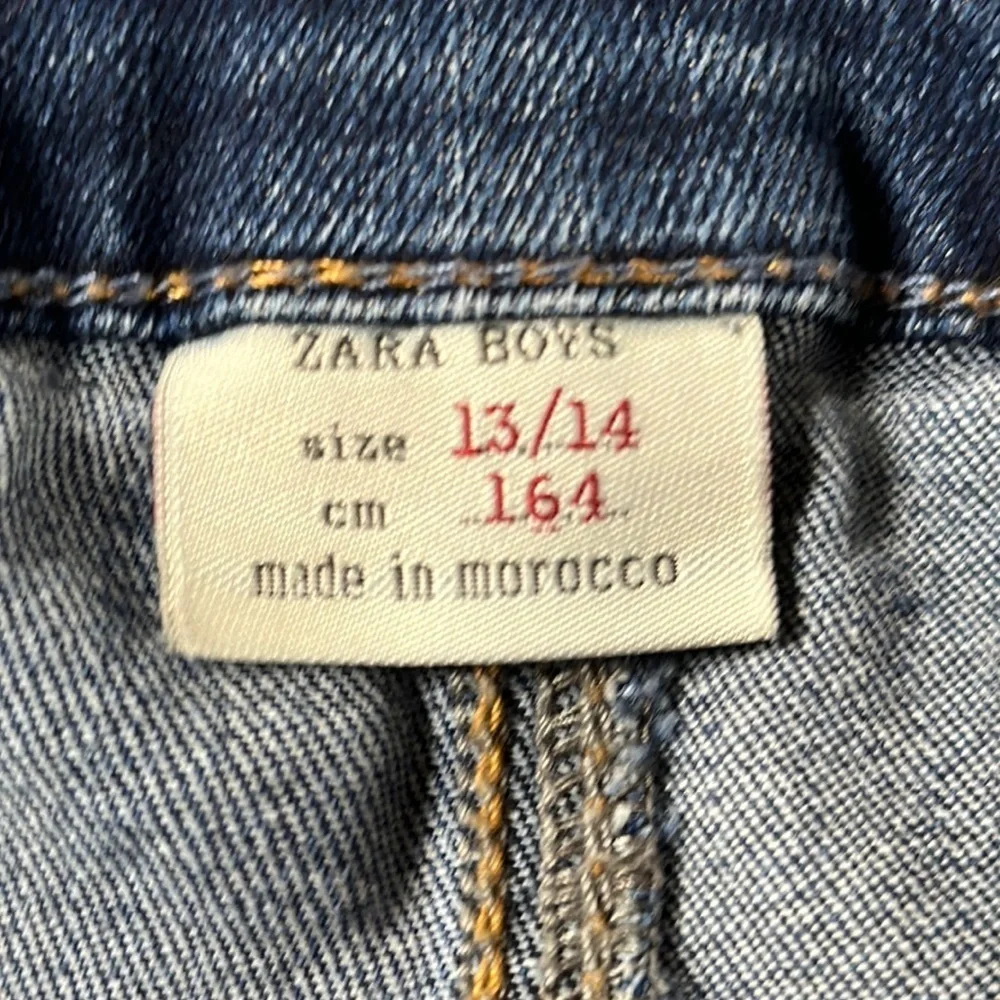 Zara Boys Straight Fit Denim Jeans, light blue trims, skeleton logo,  13-14